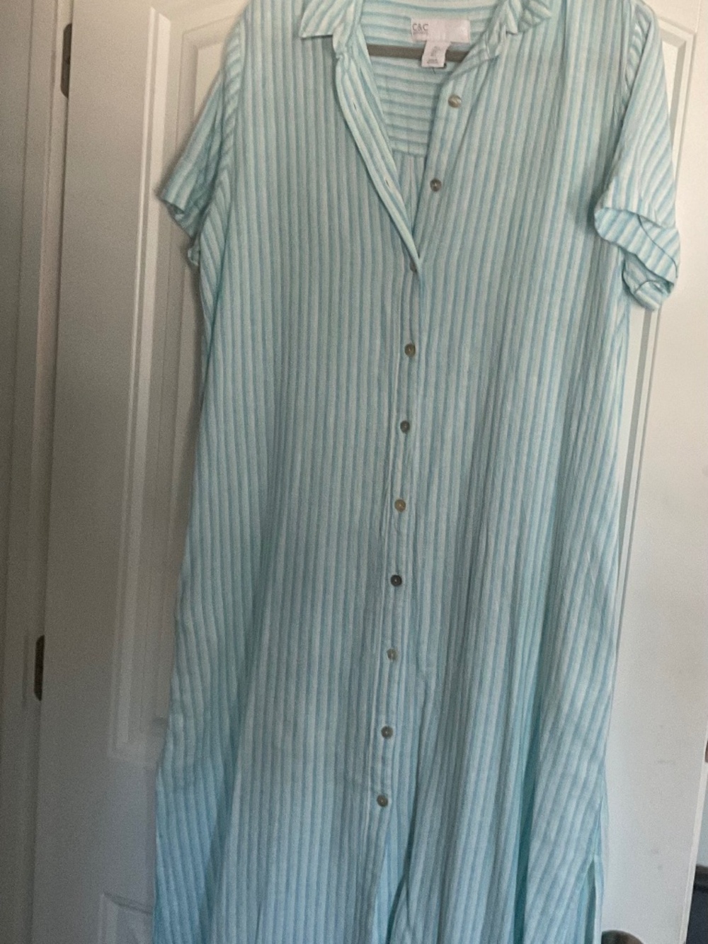 C&C California Light Blue and White Button Down Shirt Dress